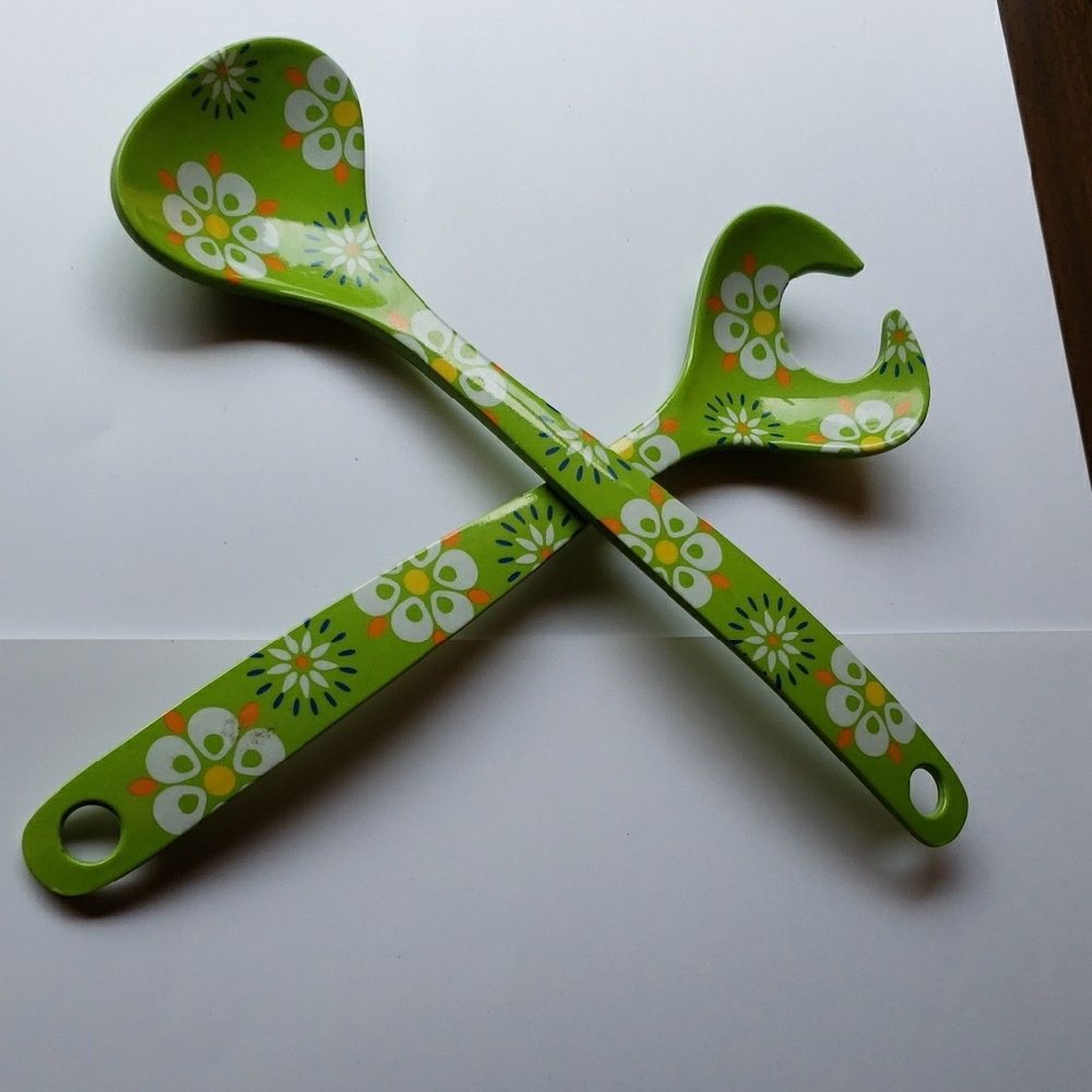 Green Floral Salad Serving Utensils